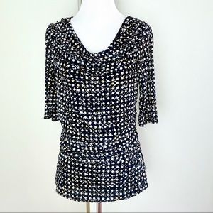 Cable & Gauge Polka Dot Blouse with Ruched Cowl Neck, Size Small